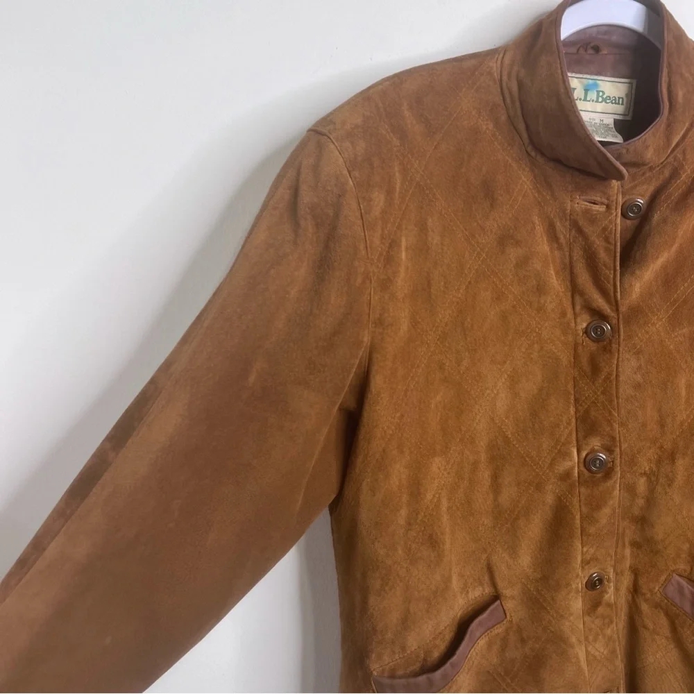L.L. Bean 90's Vintage Suede Leather Button Front Pocket Barn Coat Size M - Picture 4 of 17